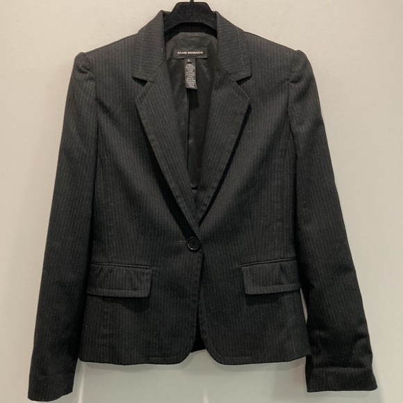 Club Monaco Wool Black Pinstripe Puff Sleeve Tailored Blazer Size 8 Medium - Picture 4 of 12
